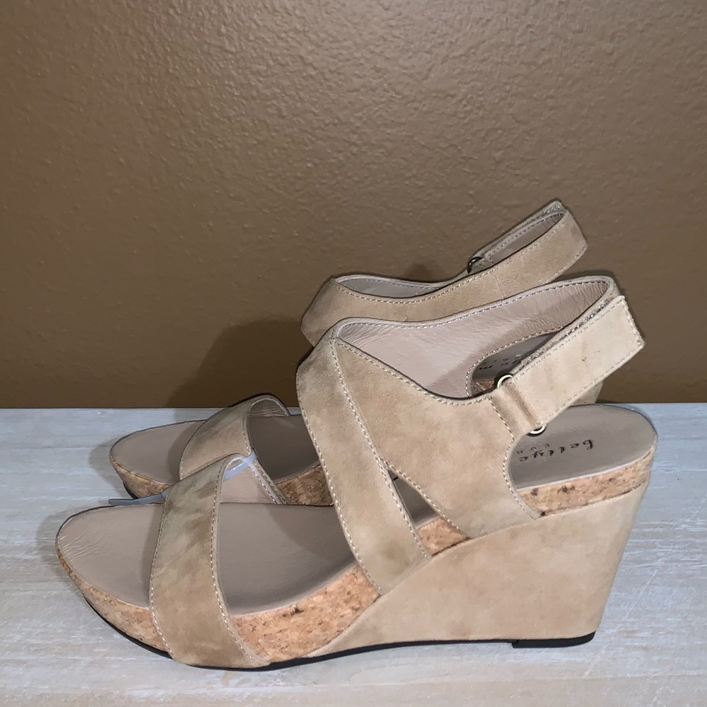 Bettye Muller tan wedge sandals